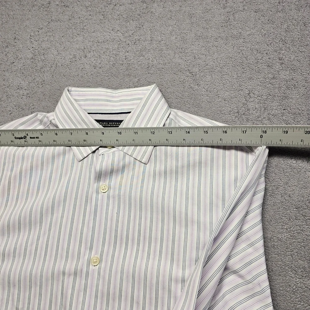 Banana Republic Shirt Dress Men M Purple Blue Stripe Non Iron Slim Fit Button Up